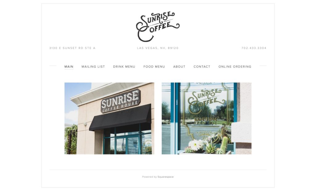 Coffee Shop Web Design Inspiration - Sunrise Coffee Las Vegas