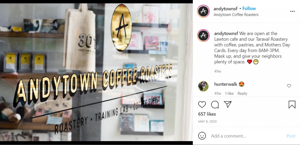 Andytown Coffee Roasters coffee shop instagram