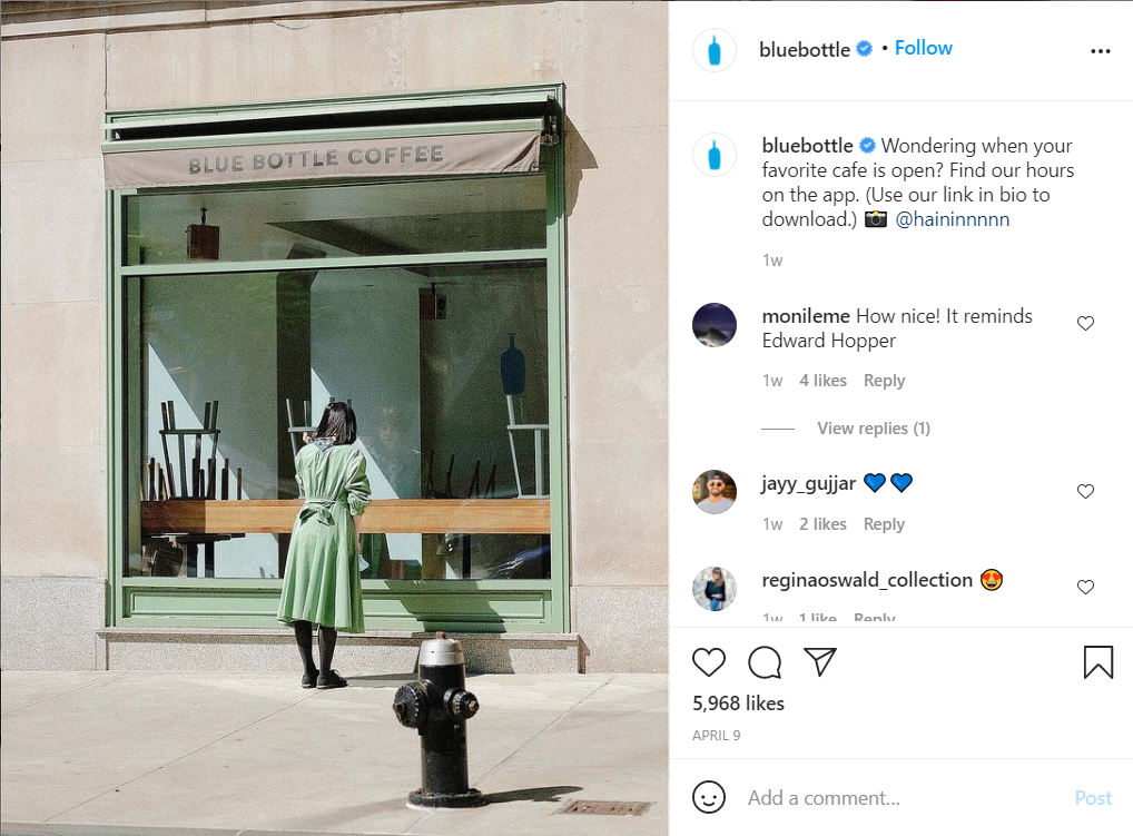 Blue Bottle Coffee shop instagram