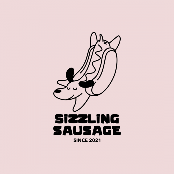 Cute Hot Dog Drawing Logo - Sizzling Sausage