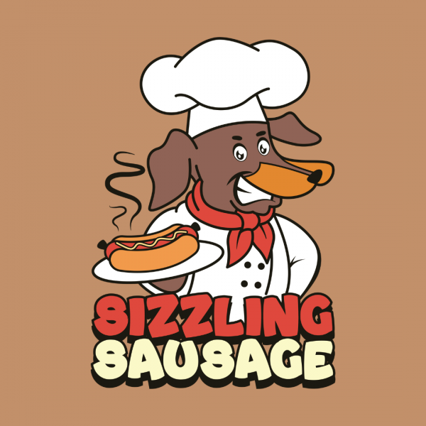 Funny Hotdog Cartoon Logo - Sizzling Sausage
