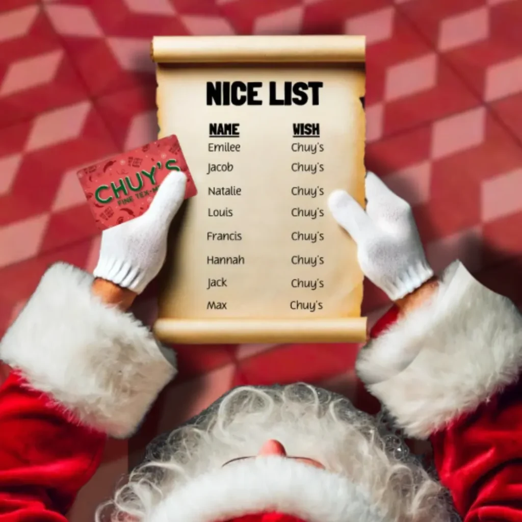 An image from Chuy's Restaurant Instagram page that says "Nice List".